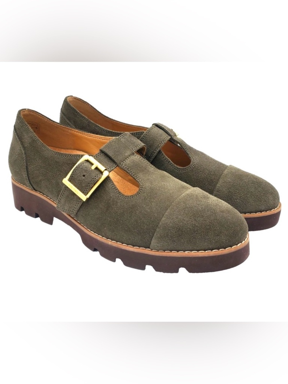 Vionic Carmen Suede Mary Jane Lug Shoes NWOB Size 5 Earthy Dark Academia